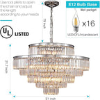 Modern Chrome Crystal Chandeliers Lighting 31'' & Lights Round Hanging Classic, Pendant Ceiling Chandelier Lighting Fixture 6-Tier for Dining Room Living Room(Chrome,31 inch)