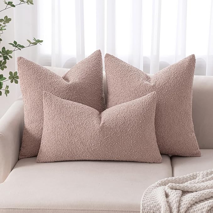 MIULEE 20x20 Inch Decorative Pillow Covers for Couch Bed Set of 2 Textured Boucle Neutral Winter Throw Pillows Pink Accent Solid Cushion Pillowcases Sofa Livingroom Home Decor