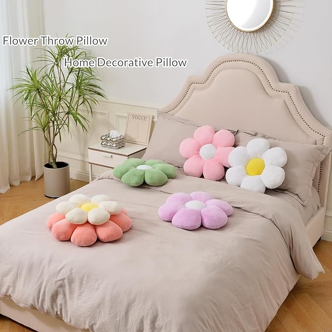 Purple Flower Pillow, 19.6In Floor Pillow Cushion, Cute Flower Shaped Throw Pillow, Home Decorative Seating Cushion for Sofa, Couch, Bed