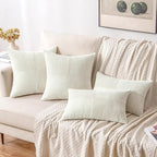 MIULEE White Corduroy Pillow Covers Pack of 2 Boho Decorative Spliced Throw Pillow Covers Soft Solid Couch Pillowcases Cross Patchwork Textured Cushion Covers for Living Room Bed Sofa 16x16 inch