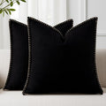 decorUhome Decorative Outdoor Throw Pillow Covers 22x22 Set of 2, Square Linen Rustic Neutral Farmhouse Euro Pillow Covers with Stitched Edge for Couch, Sofa, Living Room, Black