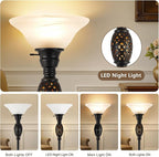 Vintage Floor Lamp with Nightlight, 70" Rustic Standing Lamp with Glass Shade, Victorian Style Tall Lamp Decor for Living Room Bedroom Study Home Office Corner (Bulb Included)