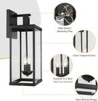 Outdoor Lantern, 21 Inch Exterior Waterproof Wall Sconce Light Fixture, Black Front Porch Light with Clear Glass, Modern Outside Lamp for Patio Doorway