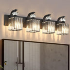 Modern Bathroom Vanity Light, 4-Light Black Bathroom Lighting Fixtures Over Mirror, 28.4" Crystal Wall Light Sconce for Bathroom/Bedroom/Vanity, Includes LED Bulbs, Easy Installation