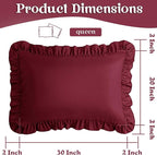 KKJIAF Ruffle Pillow Cases Queen Size Set of 2, Ruffled Pillow Covers with Envelope Closure, Wrinkle Resistant Ruffled Pillow Shams 20" x 30", Burgundy