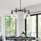 Farmhouse Chandeliers for Dining Room Matte Black Chandelier 6 Light Dining Room Light Fixture with Clear Glass Shades Gold Pendant Lights for Kitchen Island Living Room Entryway Staircase