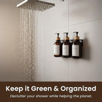 MaisoNovo Shampoo and Conditioner Dispenser - Shower Soap Dispenser Wall Mounted - 16.9 fl oz Set of 3 Amber Plastic Bottles Black Bamboo Pump - Shampoo Dispenser, Shower Dispenser 3 Chamber No Drill