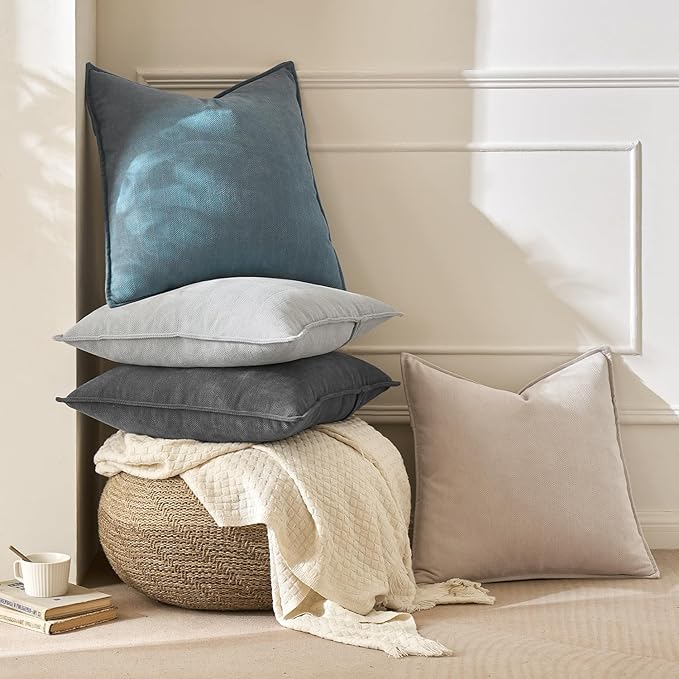 MIULEE Pack of 2 Light Grey Decorative Pillow Covers 16x16 Inch Soft Chenille Luxurious Couch Throw Pillows Farmhouse Cushion Covers with Elegant Design for Sofa Bedroom Living Room Home Decor