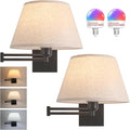 Battery Operated Wall Sconces Set of 2, Swing Arm Adjustable Wall Lamp 5000 mAh Rechargeable Bulb with 12 RGB Colors Dimmable Wall Sconce for Living Room Bedroom