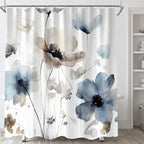 Sanzugh Boho Floral Long Shower Curtain, Cream Tan Beige Blue Grey White Watercolor Flower Fabric Shower Curtains Set for Bathroom Decoration with Hooks 72 X 78 inch Cute Farmhouse Bath Decor