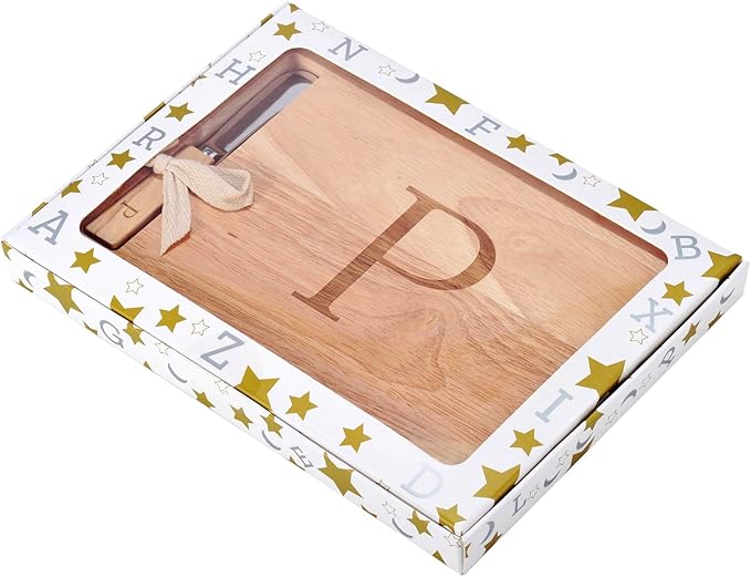 Miicol Wood Charcuterie Board, Monogram Cheese Board 10 Inch, Personalized Initial Cutting Board with Spreader, Unique Housewarming Gift, Ideal for Kitchen, Home, Letter P