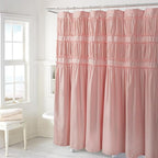 Ruched Ruffled Shower Curtain 72" W x 72" H, Peach Pink Microfiber Rustic Decorative Bath Curtain for Bathroom, Farmhouse and Boho Bathroom Décor, Machine Washable (LQ-38)
