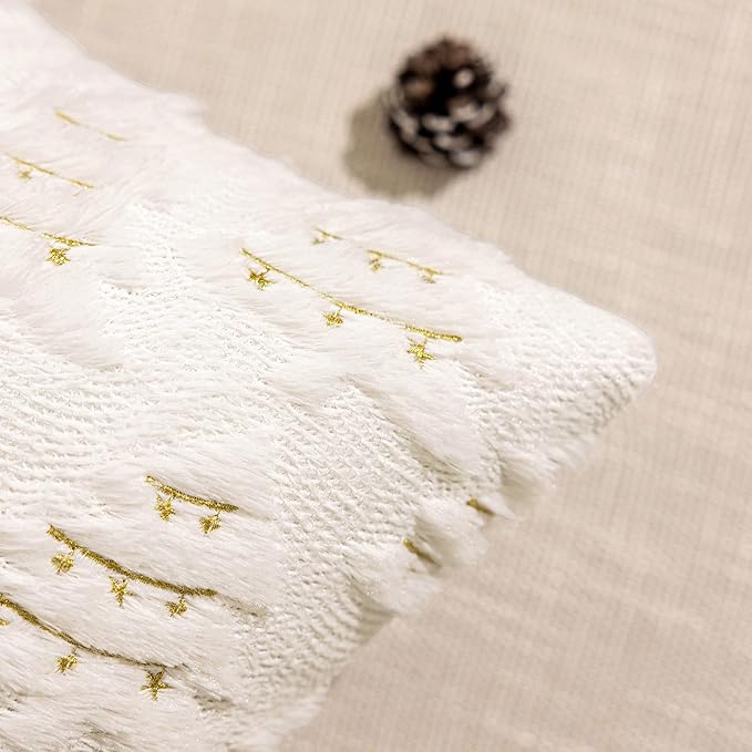 AQOTHES Christmas Tree Decorative White Throw Pillow Covers 20x20 Set of 2, Faux Fur Farmhouse Throw Pillows Cushion Cases for Xmas Winter Holiday Home Decor