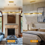 Modern Crystal Chandeliers, L47" Large Chandeliers for Dining Room Over Table, S-shape Luxurious Gold Rectangular Dining Room Chandelier Linear Kitchen Island Lighting, Dimmable Ceiling Light Fixture