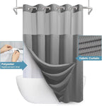Long No Hook Shower Curtain with Snap in Liner,230GSM Waffle Weave Shower Curtains for Bathroom,71W x 77H(75"),Grey