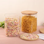 Glass Food Storage Jars 150 oz Set of 2,Glass Storage Containers Clear Glass Food Canister with Bamboo Lid Airtight For Serving Tea, Coffee, Flour, Sugar, Candy, Cookie, Spice and More (Square)