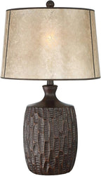 Franklin Iron Works Kelly 25 1/2" High Farmhouse Rustic Country Cottage 3-Way Table Lamp USB Cord Dimmer Brown Finish Single Mica Shade Living Room Charging Bedroom Bedside Nightstand (Colors May
