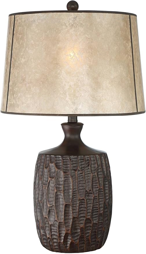 Franklin Iron Works Kelly 25 1/2" High Farmhouse Rustic Country Cottage 3-Way Table Lamp USB Cord Dimmer Brown Finish Single Mica Shade Living Room Charging Bedroom Bedside Nightstand (Colors May