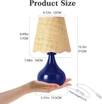 Navy Blue Small Table Lamp, Mini Bedroom Lamps for Bedside Nightstand, Rattan Shade Small Table Lamps for Small Spaces for Kitchen Counter, Bookshelf, Home Office, Living Room, Dorm