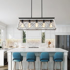 HuixuTe 5-Light Farmhouse Chandeliers for Dining Room, Rustic Kitchen Island Lighting, Adjustable Height Pendant Light for Kitchen, Dining Room Table White