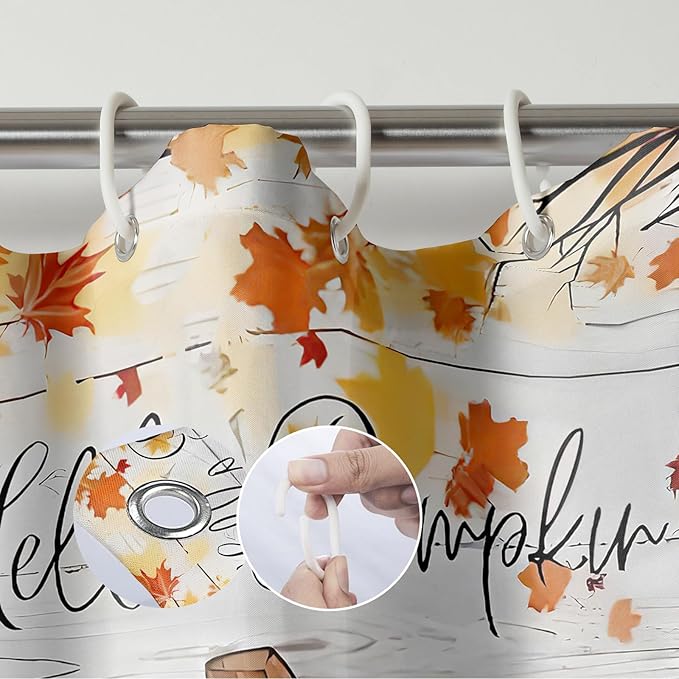 Fall Gnome Plaid Pumpkin Shower Curtain Autumn Maple Leaves Sunflower Orange Plaid Thanksgiving Farmhouse Bathroom Curtains Waterproof Polyester Fabric Bath Curtain 72 x 72 Inch with 12 Hooks