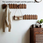 Wall Mounted Piano Key Hanger | Flip Style Hook | Entrance Wall Art Hook, Made of Oak Wood (3 Times Painted, 4 Times Polished) (Arc Walnut, 10Hooks)