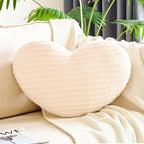 Ivory Heart Pillows, 15.7" Cute Heart Decorative Pillow, Stripe Heart Shaped Plush Throw Pillows for Bed
