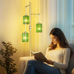 Gold Floor Lamp for Living Room with Green Crystal Shades, 3 Lights Modern Boho Tree Standing Lamp Dimmable, Dimmer Switch, 65IN Vintage Brass Tall Floor Lamps for Bedroom Office Reading Corner