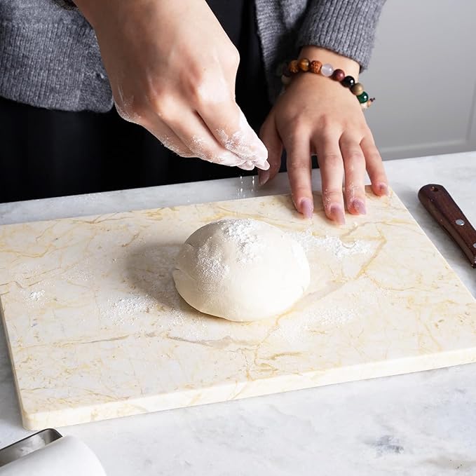 Natural Marble Cutting Boards for Kitchen - 12" x 8" Multi-Purpose Pastry Marble Tray Cheese Board Marble Slab for Counter, Bathroom Perfume Tray Jewelry Candle Plate (Yellow)