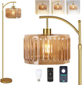 Floor Lamp for Living Room,Bedroom,Gold Dimmable Standing Lamp with Remote,Mid Century Modern Brass Tall Lamp Retro Vintage Glass Lamp Floor Light Boho Bohemian