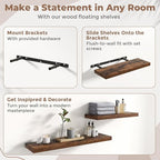 Floating Shelves for Wall with Invisible Brackets, Wall Mounted Engineered Wood Shelves with Wood Grain for Living Room, Bedroom, Bathroom, Kitchen Decor and Storage, Oak, 8"L Set of 3, Rustic Brown