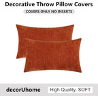 decorUhome Chenille Rust Fall Throw Pillow Covers 12x20 Inch Set of 2, Decorative Soft Couch Pillow Covers Solid Dyed Accent Velvet Farmhouse Neutral Rectangle Pillow Cases for Sofa Bed Living Room