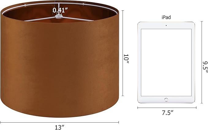 GO&SO 1 PCS Burnt Orange Velvet Drum Lamp Shade,Modern Replacement Lamp Shades 13" Top x 13" Bottom x 10" High(Spider) Medium Fabric Lampshade for Table Lamp,Floor,Bedside -Assembly Require