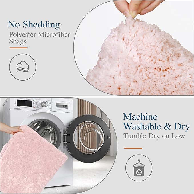Walensee Contour Rug (20x24, Blush) Non Slip Bath Mat, Soft Microfiber Shaggy Mat, Machine Washable U Shape Toilet Rug