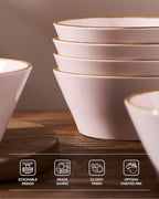 Famiware Saturn Dinnerware Sets, Plates and Bowls Sets for 4, 12 Pieces Stoneware Dish Set - Chip and Scratch Resistant, Microwave and Dishwasher Safe Tableware Set, Light Pink with Rim
