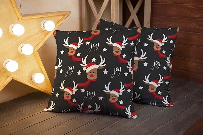 CAPSCEOLL 2PCS Gray Christmas Zipper Pillow Cases 16X16Inch Cute Deer Antlers Christmas and Scarf Snow Star Living Room Pillow Covers for Bedroom Sofa Living Room Pillowcover