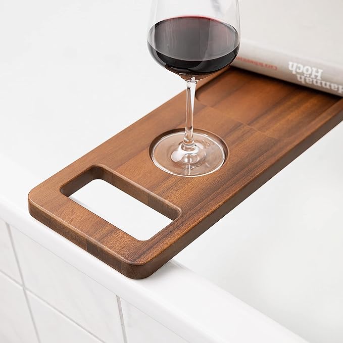 Navaris Wood Bath Tray Shelf - Walnut Bathtub Tray Caddy Tub Holder for Tablet, Books, Candles, Massage Oil - Real Walnut Wood with Simple Design
