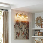 Modern Bathroom Vanity Light, 3-Light Gold Bathroom Lighting Fixtures Over Mirror, 20.5" Crystal Wall Light Sconce for Bathroom/Bedroom/Vanity, Includes LED Bulbs, Easy Installation
