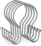 AmazerBath Silver Shower Curtain Hooks, Shower Curtain Rings, Simple Double Shower Curtain Hooks Rust Proof, Metal Smooth Glide Shower Hooks for Shower Curtain Rod, 12 Pcs Shower Rod Hooks