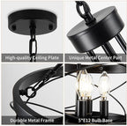 5-Light Farmhouse Chandelier, 17.72" Rustic Drum Dining Room Light Fixture, Black Chandeliers Hanging Pendant Lighting, Industrial Candle Chandeliers for Living Room Kitchen Entryway Bedroom