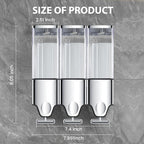 3-in-1 Quadrate Dispensers for The Shower,Shower soap Dispenser,Conditioner Dispenser, Shampoo Dispenser,No Drilled Wall Mounted Distributor,Hotel,Bathroom,Home (Triple, Colorless)