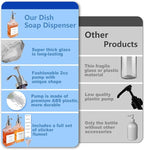 Dish Soap Dispenser for Kitchen, Hand Glass Soap Dispenser Set with Pump, Funnel for Bathroom, Shower, Laundry, Liquid, Lotion (Silver 2 Pack 18 Oz Clear Bottles with 12 Stickers)