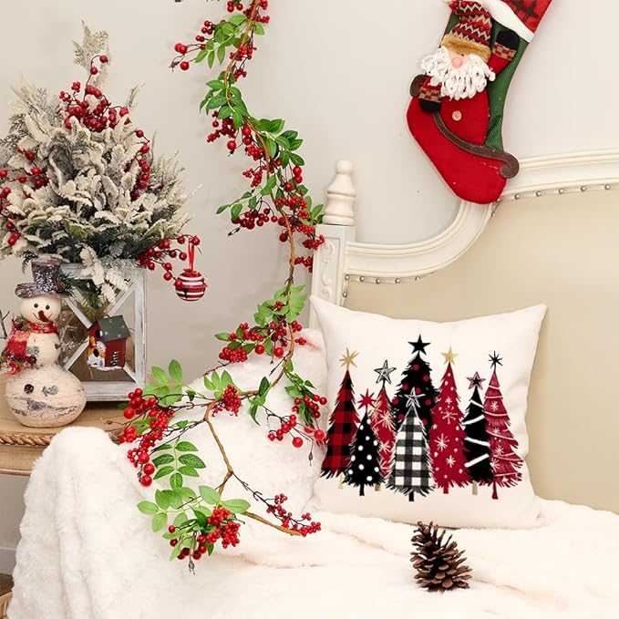 AACORS Christmas Pillow Cover 18X18 Set of 2, Watercolor Christmas Tree Stars Decoration Holiday Farmhouse Winter Pillow Case for Sofa Couch Decor AA651-18-2