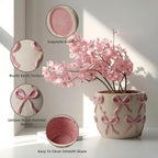 Ceramic Flower Pots for Indoor and Outdoor Plants, Succulent Orchid Round Clay and Terracotta Planter for Garden Home Modern Decoration 5.3 Inch (Pink Bow, Without Saucers)