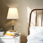 18.9" Bedside Lamps Set of 2 Small Vintage Table Lamp for Bedroom Nightstand Lamp for Living Room 3-Color Temperatures Pull Chain Wood Fabric for Home Office Dorm Decor (Light Brown+Brass)