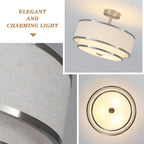 BUXVRCS Semi Flush Mount Ceiling Light Fixture, Modern Light Fixtures Ceiling Mount with Fabric Shade, 3-Light Double Drum Lighting Fixtures Close to Ceiling Light for Bedroom (Brushed Nickel)
