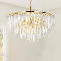 Gold Crystal Chandelier for Dining Room, 24" Modern Round Top K9 Crystal Chandeliers 5-Tier 8 Lights Adjustable Ceiling Hanging Pendant Light Fixture for Living Room Bedroom Foyer