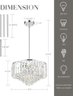 15'' Crystal Chandelier, 5-Tier Modern Chandelier with Polished Chrome Finish, Pendant Light for Dinning Room Kitchen Island Bedroom Entryway, CC4215-5W-PC