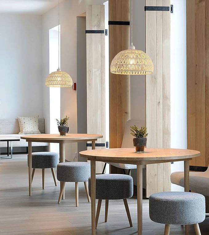 Hand-Woven Rattan Wicker Boho Pendant Light,Minimalist Transitional LED Pendant Hanging Light Fixture for Kitchen Island Dining Room Restaurant Craft Room,Bulb Included W11.81 UL Listed