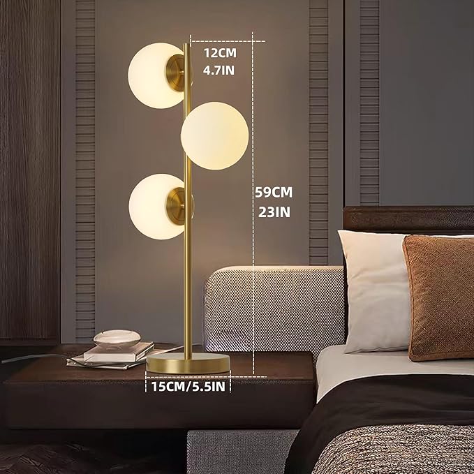 Mid Century Modern Table Lamp White Glass Shade Nightstand Light for Bedroom Offices 3 Globe Table lamp Gold LED lamp